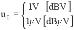 u_0, dBV = 1 V ; u_0, dBuV = 1 uV